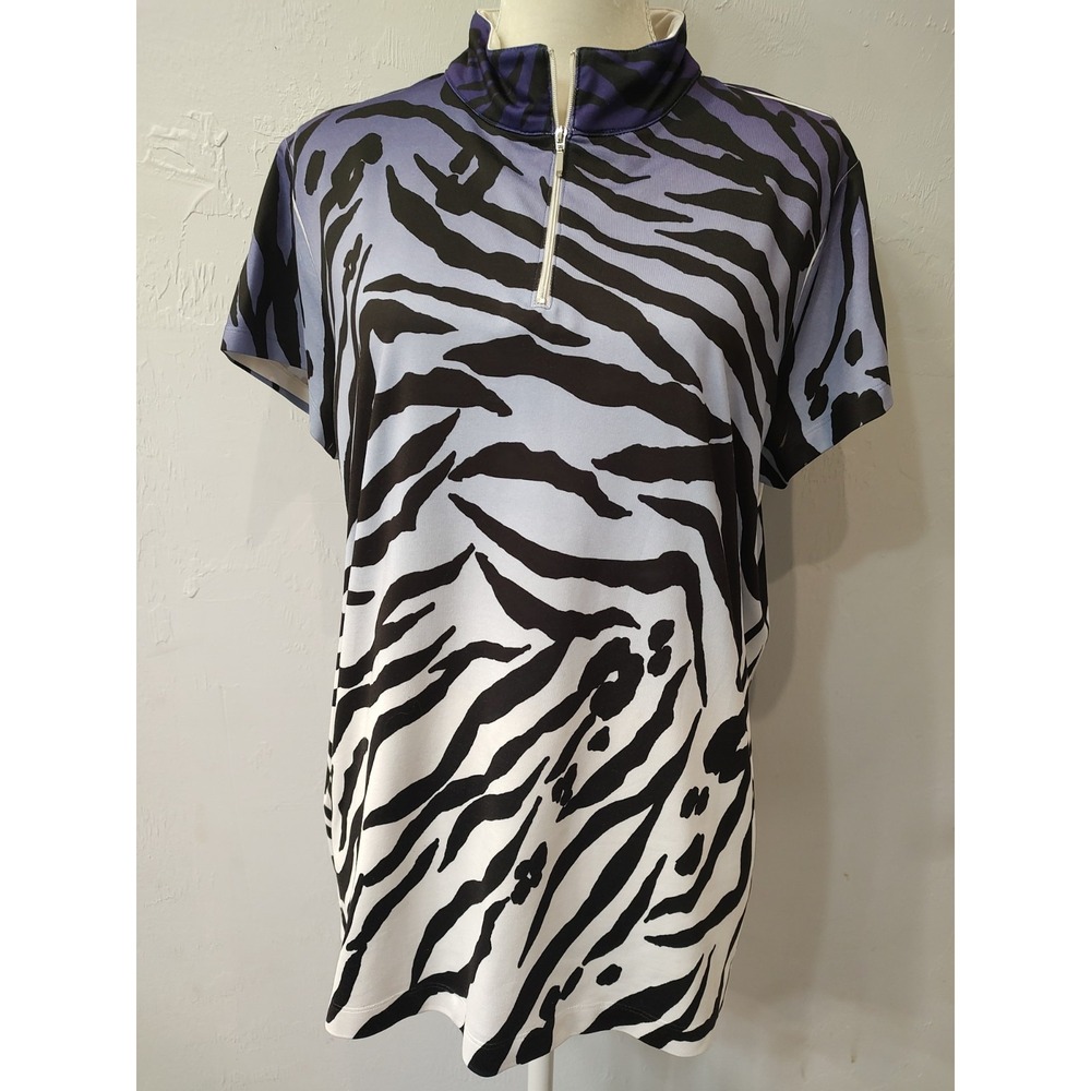 Chicos Purple Zebra Golf Athletic 1/4 Zip Performance Top Women's Sz 3